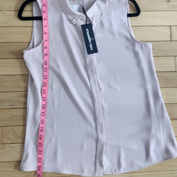 BNWT Karl LAGERFELD  Pink Sleeveless Blouse Top Faux Pearl Embellished Size M - Picture 9 of 13